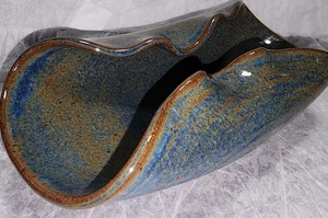 Studio Art Pottery Tray Bowl 7x4" Wavy Rim Glazed Stoneware Art Dish Unsigned  - Picture 1 of 11