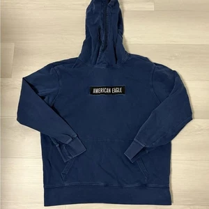 American Eagle Navy Blue Hoodie Men's Large Logo Patch Pullover - Picture 1 of 5