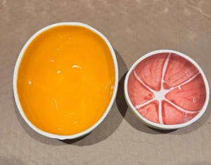 2 Gemüseschalen Canteloupe Grapefruit Servierschale Schüssel Handarbeit Steingut USA - Bild 1 von 12