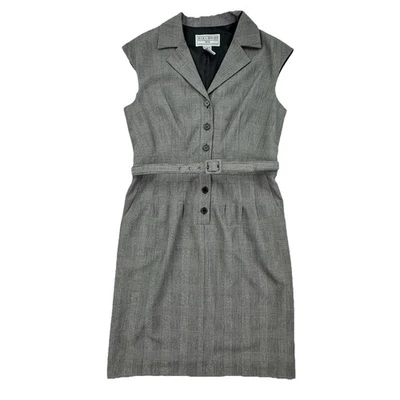 Vestido Jessica Howard Petite 12 Gris a Cuadros Cinturón Sin Mangas Carrera Trabajo Forrado Foto 1 de 4