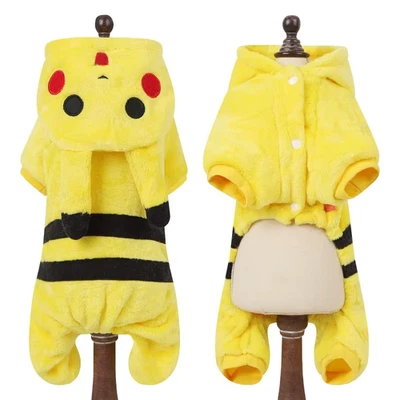 Premium Anime Pokemon Pikachu Pet Dog Costume Fleece Warm Cosplay  Coat Bodysuit - Image 1 of 3