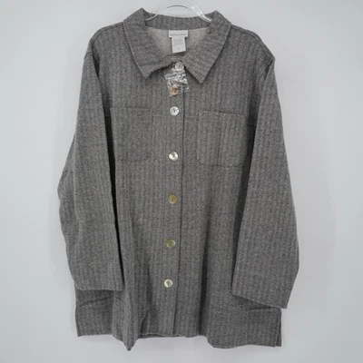 Chaqueta Soft Surroundings abotonada gris espiga tweed para mujer 3X nueva sin etiquetas Foto 1 de 4