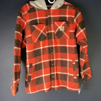 Chaqueta con Capucha Carhartt Franela Sherpa Forrada Frontal a Presión a Cuadros Juvenil L 14/16 Foto 1 de 4