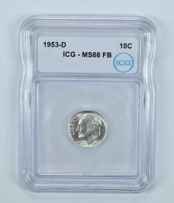 Moneda de diez centavos Roosevelt 1953-D MS66 FB ICG *7165 Foto 1 de 4