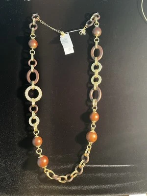 Rare Kate Spade Second Nature Necklace Wood With 3D Rhinestone Disks Signed NWT - Image 1 of 4