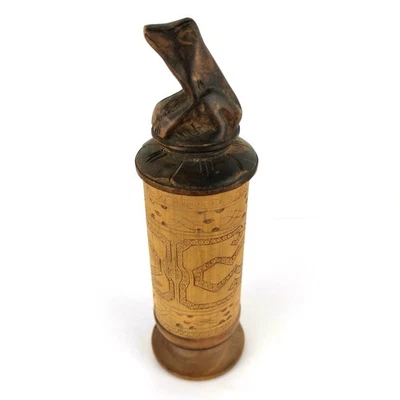 Indonesian Batak Bamboo and Hand Carved Medicine Container With Frog Totem Lid - image 1 of 4