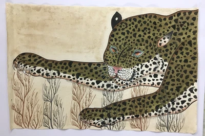 PINTURA DE GUEPARDO de diseñador Jamie Parlade de la década de 1980 hecha a mano sobre lienzo 37 pulgadas x 24 pulgadas Foto 1 de 4