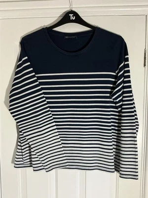 Marks & Spencer Breton Cotton Sailor T -Shirt Top size 20 Navy/ White Nautical - Image 1 of 4