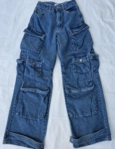 Fubu Forever 21 Jeans Damen XSmall Baggy Skater Raver Y2K Cargo Wide Leg Denim - Bild 1 von 8