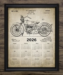 Impresión de calendario Harley 2026, póster de arte de pared de patente de motocicleta vintage, sin marco - Imagen 1 de 1