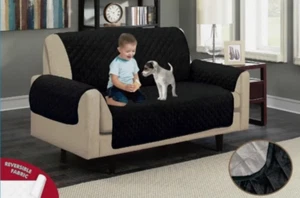 Quilted water repellent black / grey reversible sofa protector for 2 or 3 seater - Picture 1 of 2