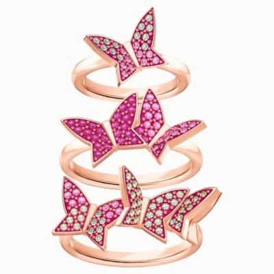 Swarovski Lilia Ring Set Pink Butterflies Rhodium Plated Size 52 / US 6 BNIB - Image 1 of 4