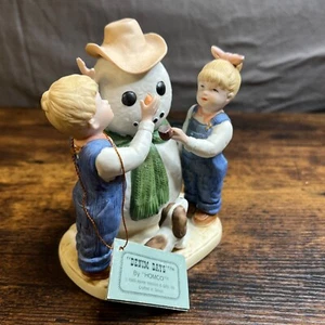 HOMCO Denim Days #1508 "Our Snowman” Boy Danny Girl Debbie 1985 Figurine - Picture 1 of 9