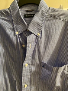 Nautica Button Down Shirt Men's Size 2XL Blue/White Stripes Long Sleeve EUC - Picture 1 of 4