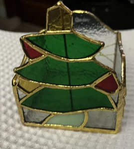 Quadratischer Schneemann Kerzenhalter Teelicht/Windlicht aus Buntglas mit Goldrand  - Bild 1 von 4