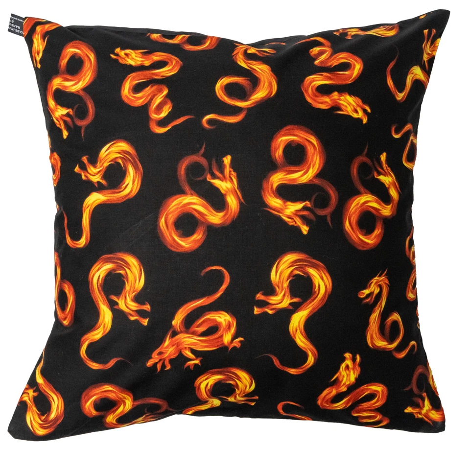 Chinese Dragon Fire Cushion Cover Decor Scatter Case 100% Cotton Fabric - Image 1 of 1