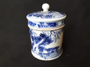 ANTIGUA OLLA ORIENTAL PINTADA A MANO AZUL Y BLANCA CON TAPA - Imagen 1 de 5