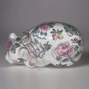 MCM Chinoiseries Pintados a Mano Cerámica Durmiente Gato de la Suerte Estatuilla y Tarro WBI - Imagen 1 de 5