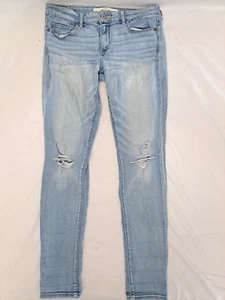 Jean léger délavé Abercrombie & Fitch effet vieilli genou taille basse coupe skinny taille 8R - Photo 1 sur 12