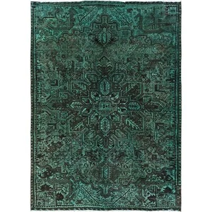 6'4"x8'9" Green Overdyed Vintage Zoroastrian Heris Hand Knotted Wool Rug R1281 - Picture 1 of 12
