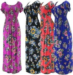 Women's Floral Smocked Summer Sundress Long Dress - Picture 1 of 8