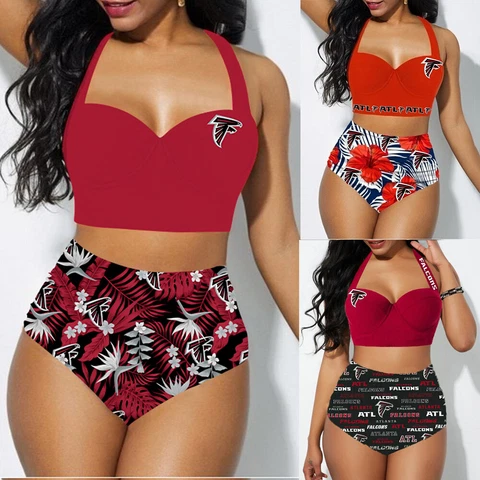Atlanta Falcons 2PCS Women's Floral Bikini Butt Lift Swimsuit Bathing Suit Cover