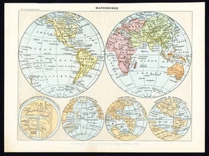 Antique Map-WORLD MAP-BEHAM-DORE-MERCATOR PROJECTIONS-Larousse-1897 - Picture 1 of 1