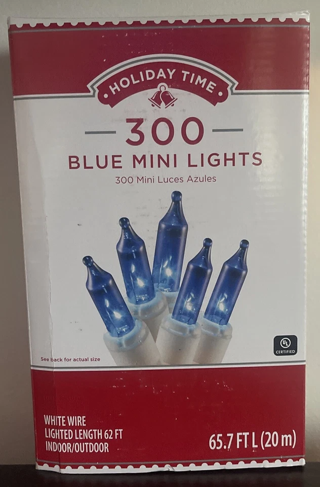 Holiday Time 300 Ct Blue Mini Lights White Wire Lighted Length 62 FT