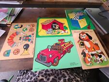 5 Vintage 1970s Playskool Fisher Price Connor Toy Wooden Puzzles Firetruck Puppy