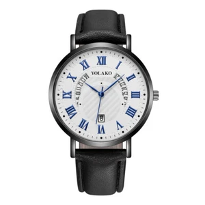 Herren Armbanduhr mit Datum Lederband klassisches Modedesign Silber Gold Etui - Bild 1 von 12
