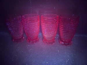 Juego De 4 Vasos De Colección Años 30 MCM Anchor Hocking Manhattan Rosa 10oz Patas De Burbuja - Imagen 1 de 15