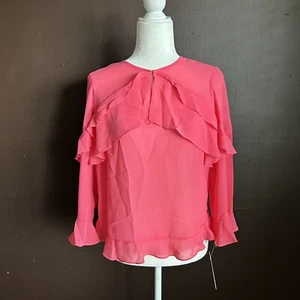 Nanette Lepore Size Small Ruffle Chiffon Blouse Top Peach New - Picture 1 of 6