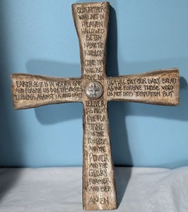 Rustic Handmade Wooden Cross Custom Lord's Prayer Carved 12" x 9" Wall Hanging - Picture 1 of 10