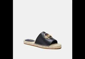 Coach Corey Espadrille Schwarz Leder Sandale Größe US 5 B -EUR Größe 35,5 Neu - Bild 1 von 2