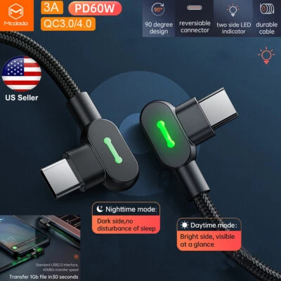Mcdodo 60W LED Elbow PD Type-C USB C to USB C Fast Charging Cable Charger Cord - Image 1 of 4