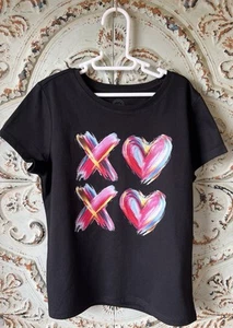Wonder Nation short sleeve t-shirt top girls 7 / 8 black red hearts Valentine - Picture 1 of 6