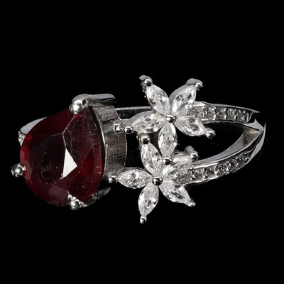 Black Friday 925 Sterling Silver Ring Pear Ruby 9x7mm Natural Jewelry Size 7 - Image 1 of 4