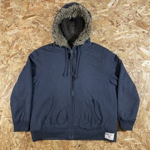 Vintage Y2K American Eagle Grey Fleece Lined Faux Fur Hooded Zip Up Size XL - Picture 1 of 4