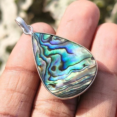 Colgante de 1 pieza de piedras preciosas con concha de abulón talla pera enchapado en plata de ley 925 joyería Foto 1 de 4