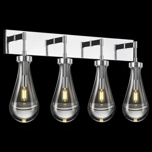 Bathroom Vanity 4 Light Raindrop Wall Sconce Chrome Crystal Bedroom Living Room - Picture 1 of 14
