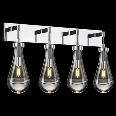 Bathroom Vanity 4 Light Raindrop Wall Sconce Chrome Crystal Bedroom Living Room - Image 1 of 4