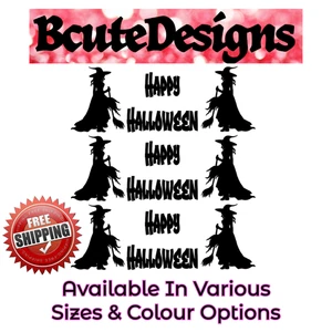 HAPPY HALLOWEEN HEXEN VINYL ABZIEHBILD TRANSFER AUFKLEBER KARTE BALLON FENSTER x3 - Bild 1 von 5