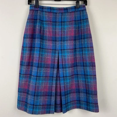 Vintage Wool Turquoise Plaid Skirt A-line Small Academia Handmade Colorful - Image 1 of 4