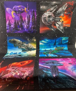 Spaceships Scenes Science Fiction Fabric Panel Cosmic Sci-Fi Starships 54" x 44" - Picture 1 of 7