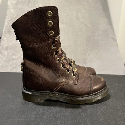 Dr. Martens Aimilita Boots Womens 8 Brown Leather Camo Lined Combat 9-Eye - Image 1 of 4