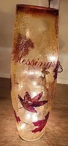 Stony Creek Decorative Lighted Glass Fall Leaves Blessings 12" Vase DSF1206   K - Picture 1 of 11