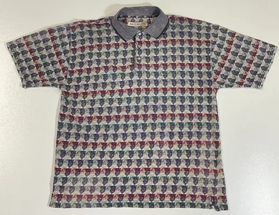 Vintage Natural Issue Geometric Polo Sz M Thin Dad Golf Colorful Preppy 90s - Image 1 of 4