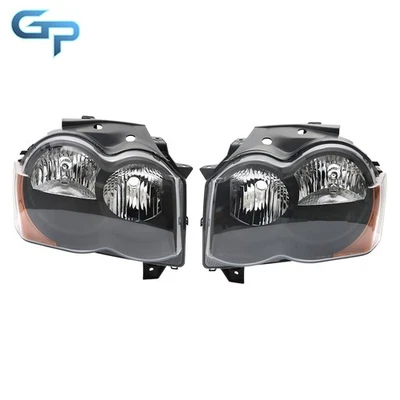 For jeep grand Cherokee 2008 -2010 Halogen Black Headlights Headlamps Left+Right - Image 1 of 4