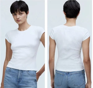 Madewell Supima® Rib Tee White XL Short Sleeve Preppy Casual Timeless Closet NWT - Picture 1 of 7