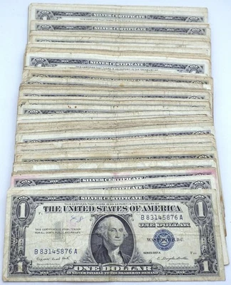 Бывшая в обращении серебряная банкнота номиналом 1 доллар 1957 г. — синяя печать - Изображение 1 из 2